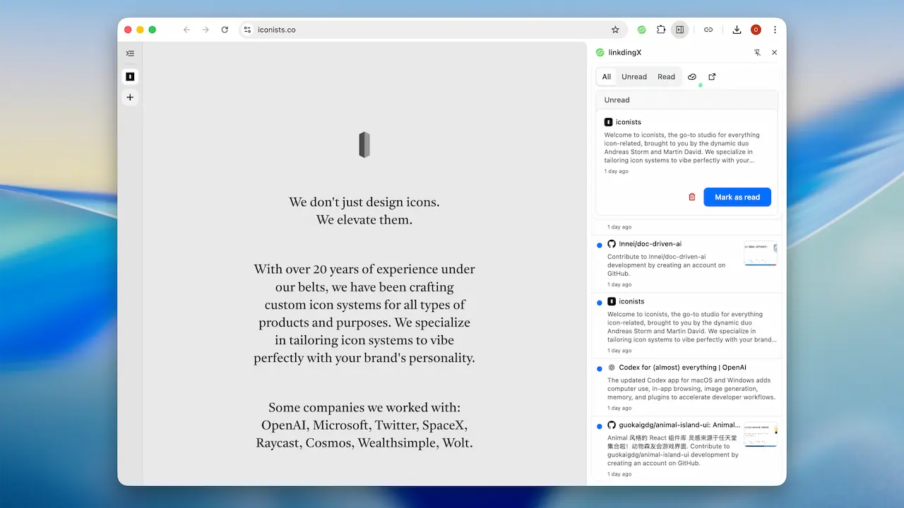 Screenshot of linkdingX